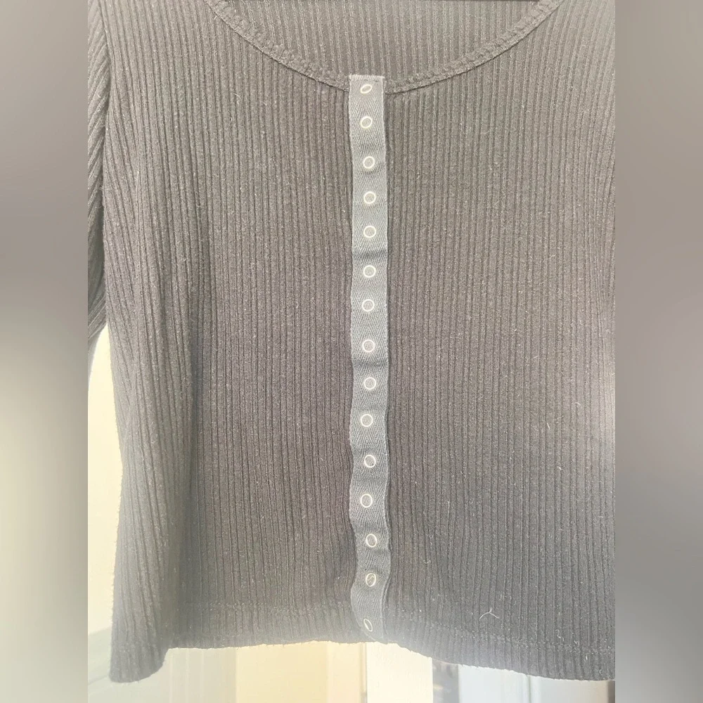LNA Black Ribbed Button-Up Top - Picture 3 of 6